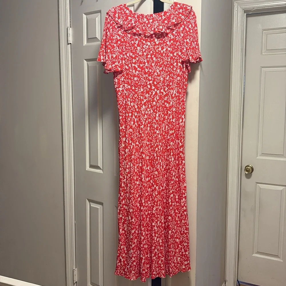 NWT Target A New Day Red Floral Ruffle Maxi Dress with Flutter Sleeves XL - Picture 7 of 8